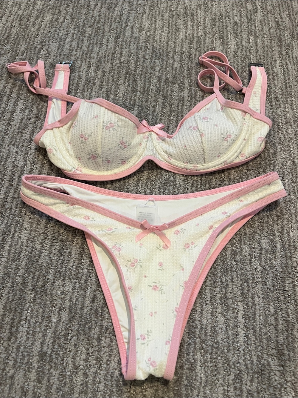 Pink Trim Floral Bikini Set size small